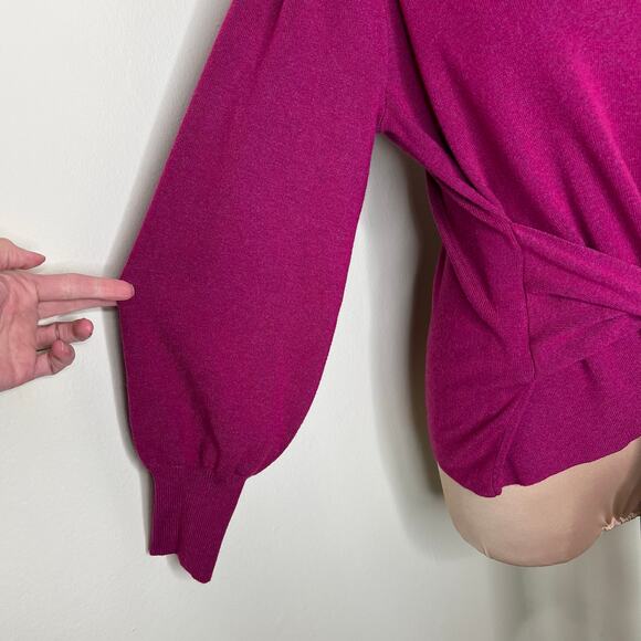 Nanette Lepore Sweater Large Women Pink Tie Back Crew Neck Knit Puff Sleeve Chic - Picture 5 of 8